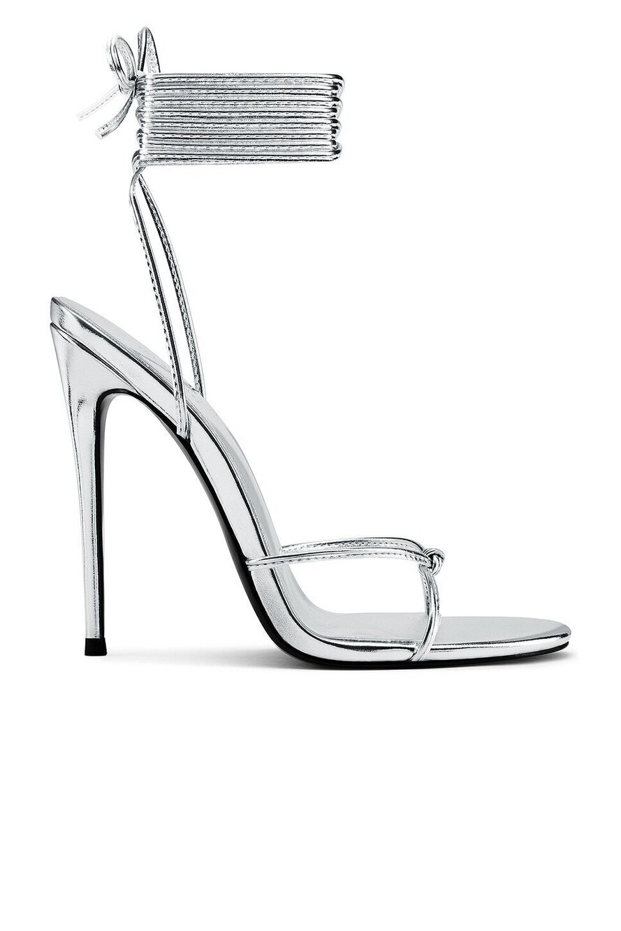 FEMME LA Athens Lace Up Heel in Silver faux leather high stiletto heel